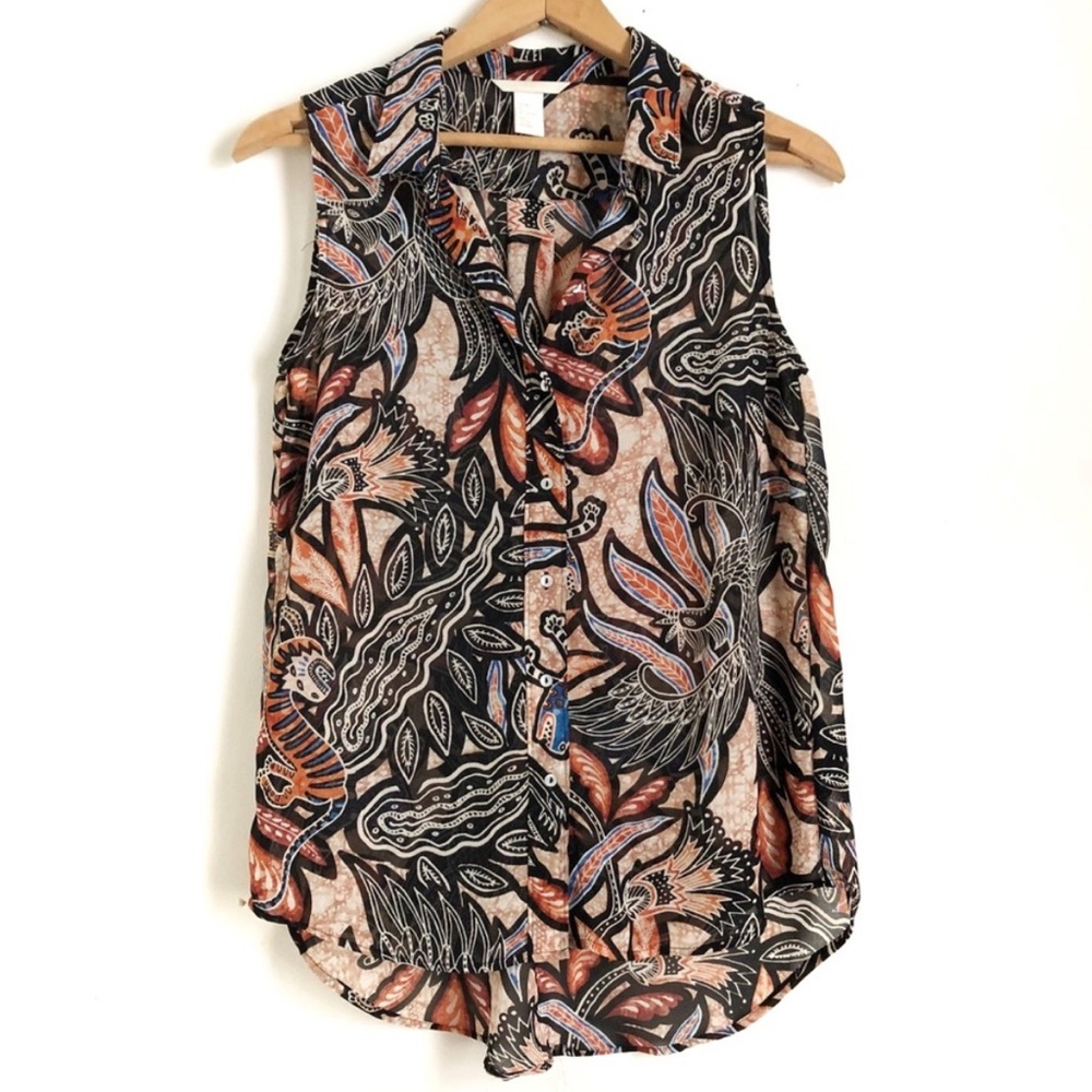 🦋 NWOT H&M Tribal Animal Print Fit and Flare Tunic Blouse 4